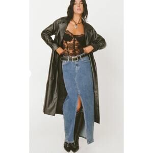 Princess Polly Women's Batkins Maxi Skirt 8 Dark Wash Denim Front Slit Casual